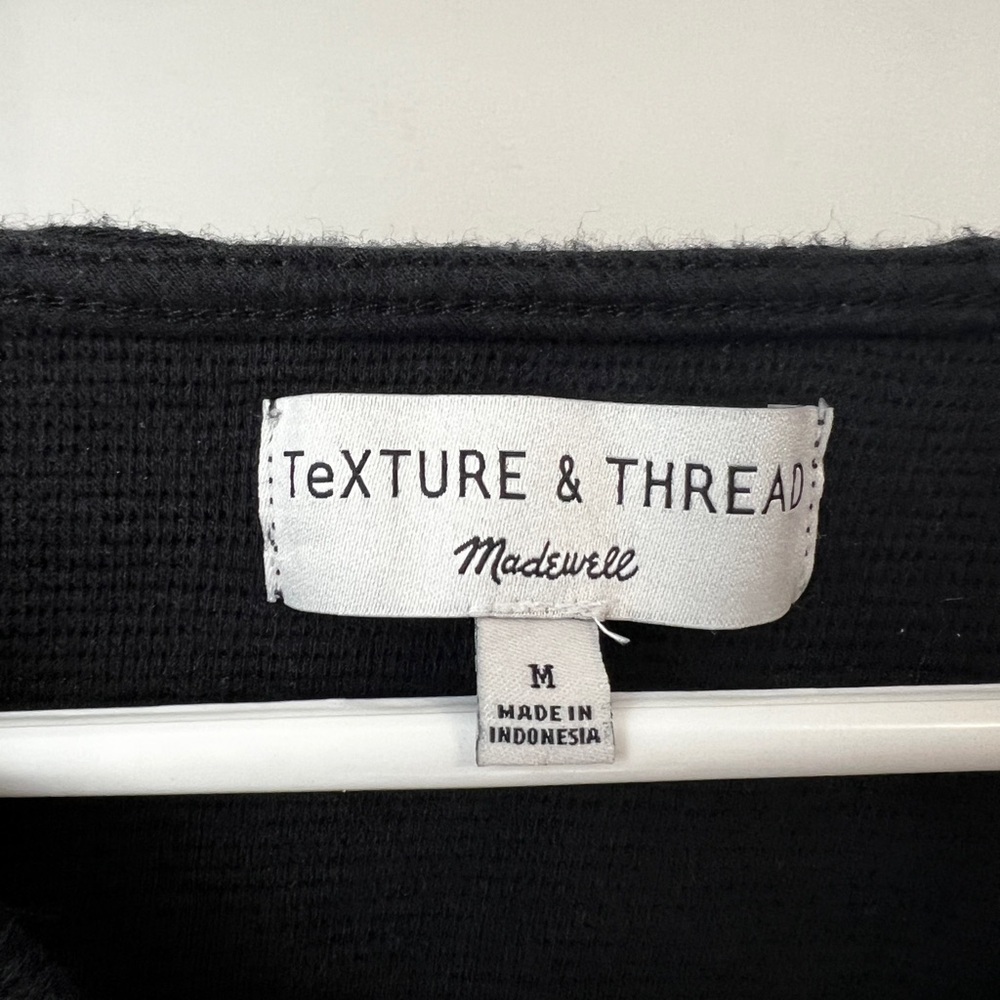 FINAL PRICE Madewell Textured Tie-Front Top Black V Neck 3/4 Sleeve - Picture 3 of 5
